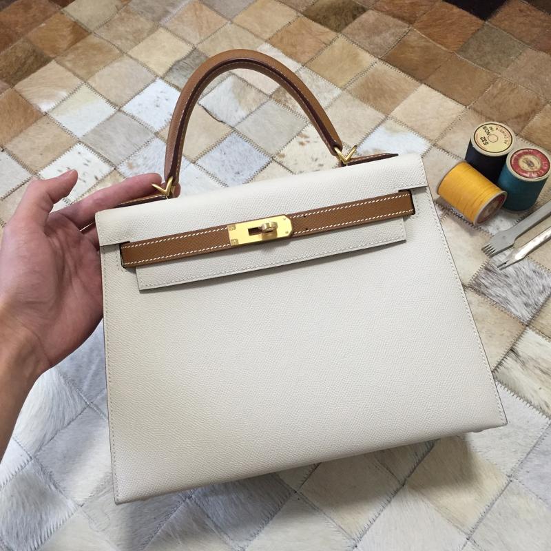 Hermes Kelly 28EP Colored Milk Shake White Gold Brown Gold Button